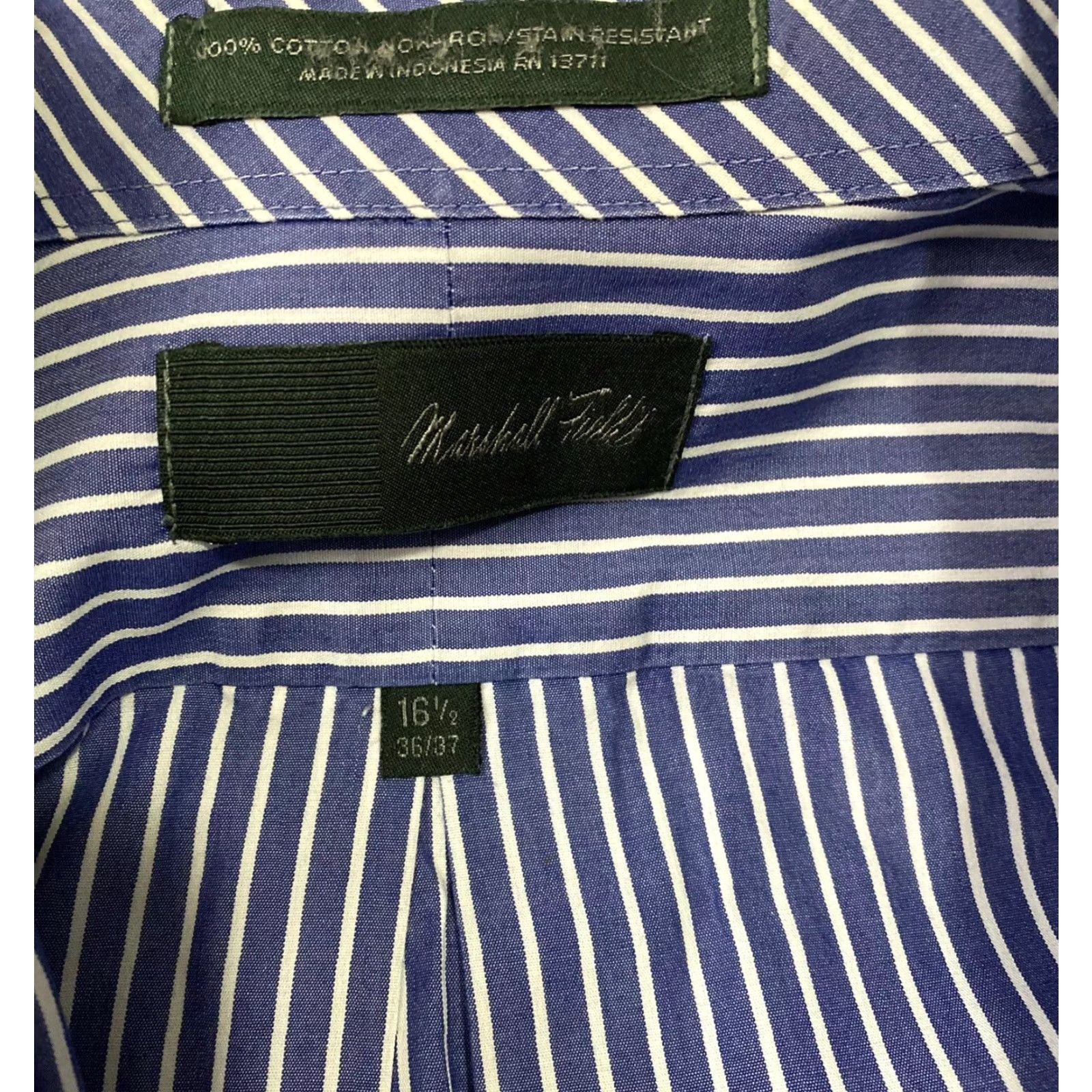Vintage VINTAGE Marshall Fields Button-Up Shirt Men’s 16.5 36/37 Blue Long Sleeve Pocket Button-Up Collar Regular Big & Tall Mens Size US L / EU 52-54 / 3 - 6 Thumbnail