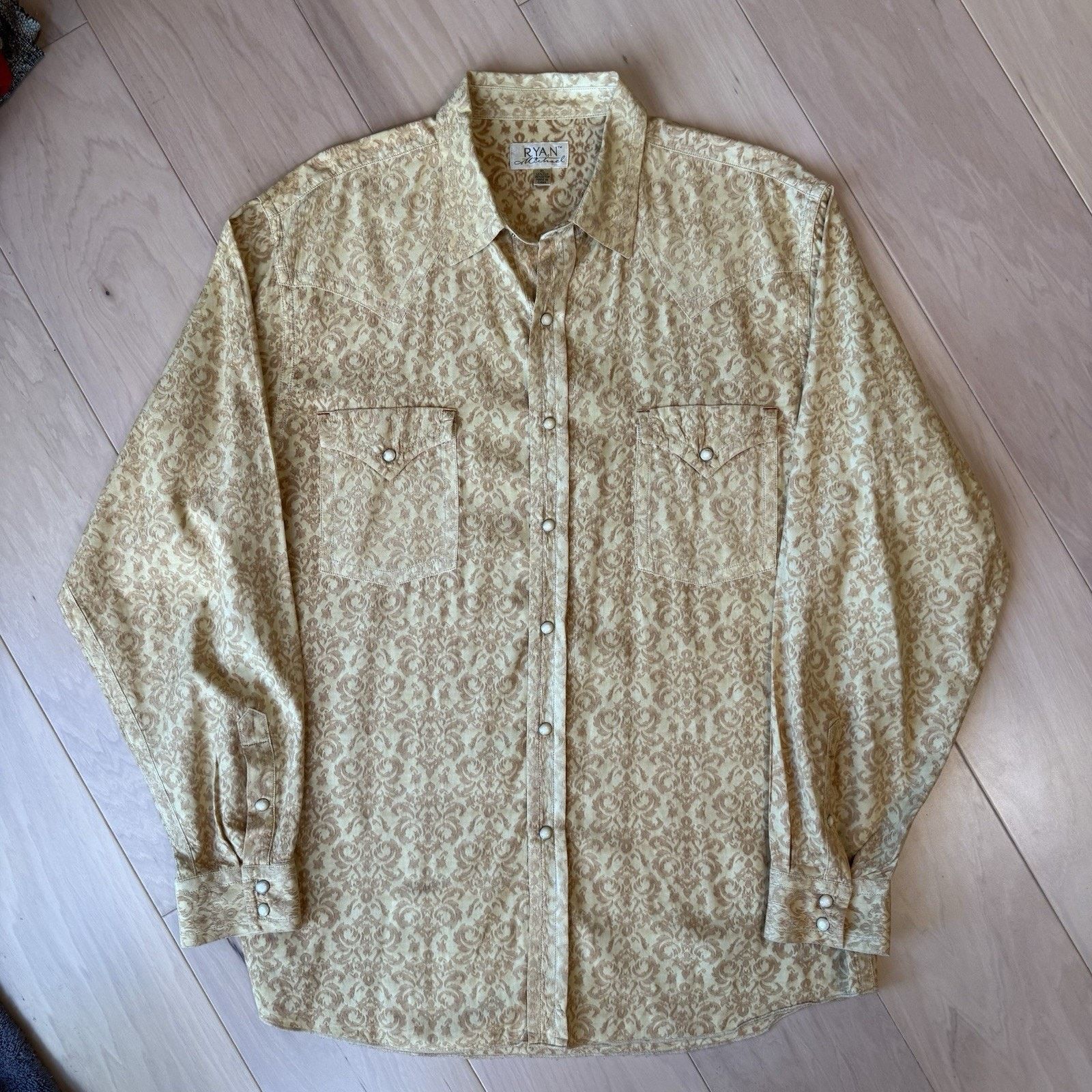 Wrangler Ryan Michael Silk Pearl Snap Shirt XL Yellow Paisley Western Size US XL / EU 56 / 4 - 2 Thumbnail