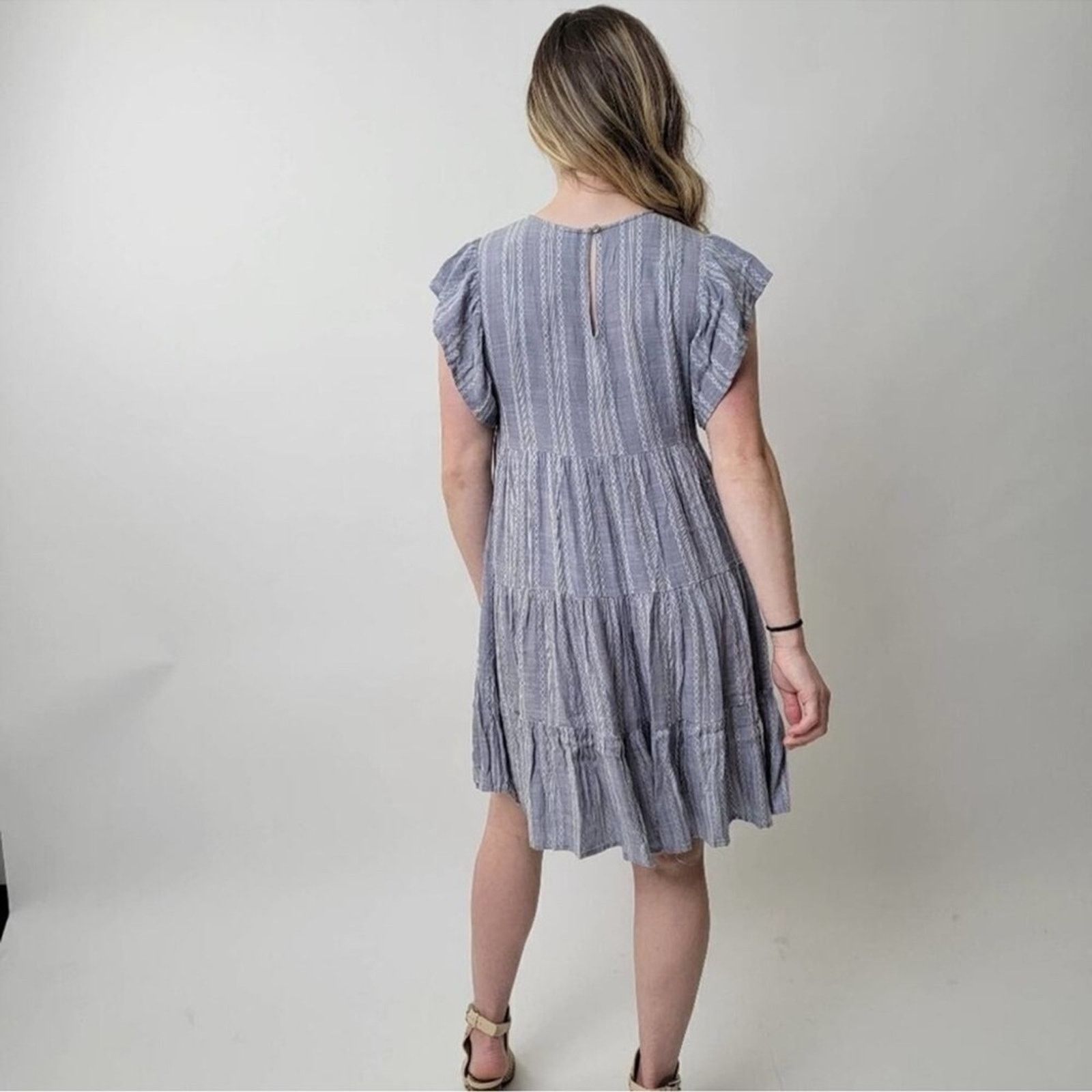 ELAN Elan Tiered Blue Grey Dress Size S / US 4 / IT 40 - 6 Thumbnail