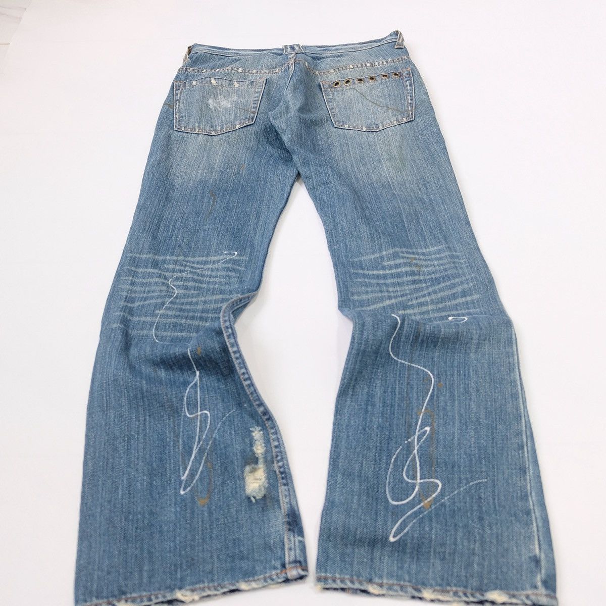 Japanese Brand Root Three paint splatter distressed flared jeans Size US 30 / EU 46 - 3 Thumbnail