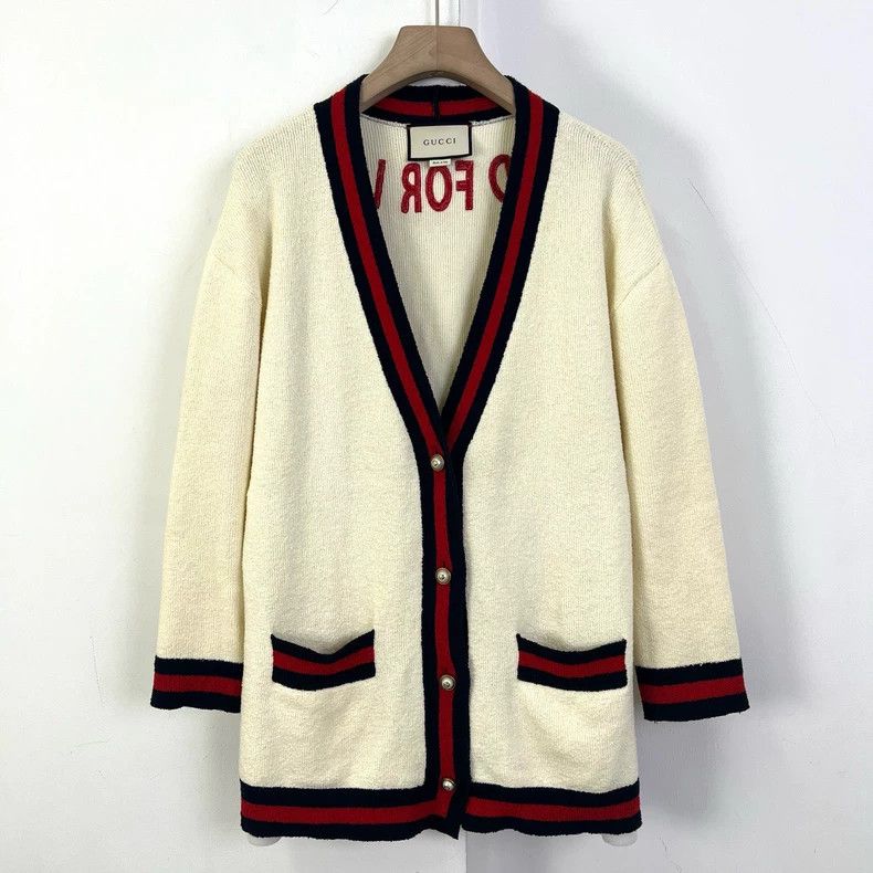Gucci Gucci Red and blue striped double G pearl button knitted ca Size US S / EU 44-46 / 1 - 2 Thumbnail
