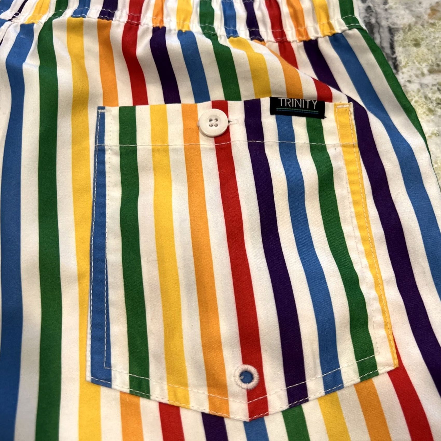 Vintage VINTAGE Trinity Collective Men's Small Shorts Unlined Swim Trunks Striped Rainbow Pride Size US 29 - 4 Thumbnail
