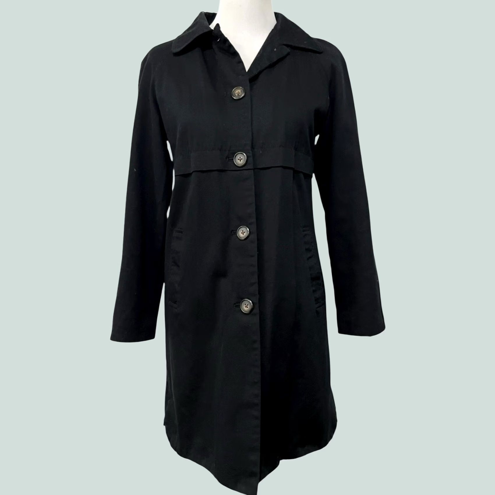 Merona VINTAGE Merona Jacket Black Cotton Button-Front Office Sz S Mid-Length Trench Coat Womens Size S / US 4 / IT 40 - 1 Thumbnail