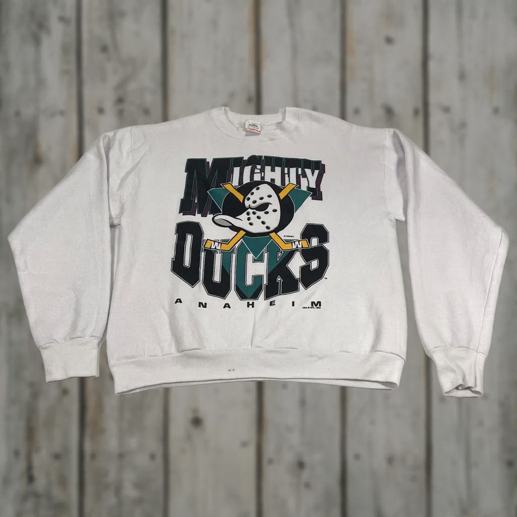 Disney VINTAGE Anaheim Mighty Ducks Sweatshirt NHL Disney 90s Big Graphic Cotton Sweatshirt Men L Black Logo 90s Size US L / EU 52-54 / 3 - 1 Thumbnail