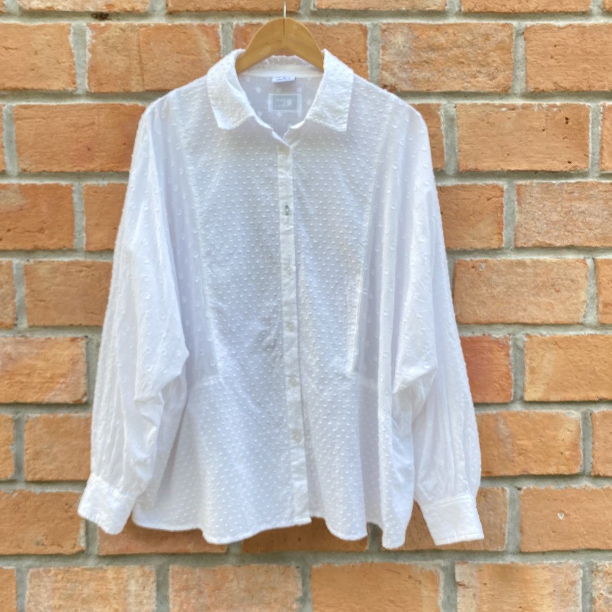 Frapbois FRAPBOIS & niko and ... White Dobby Cotton Blouse Size L / US 10 / IT 46 - 3 Thumbnail