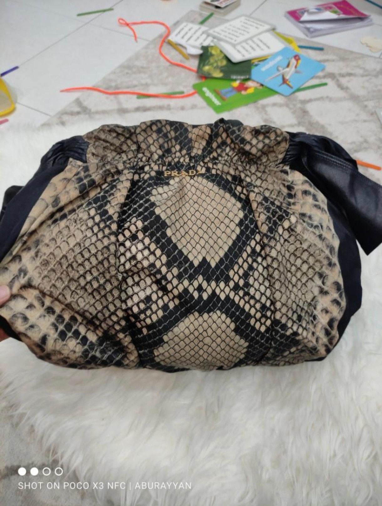 Prada Prada Black Green Python Print Nylon St. Pitone Hobo Size ONE SIZE - 3 Thumbnail