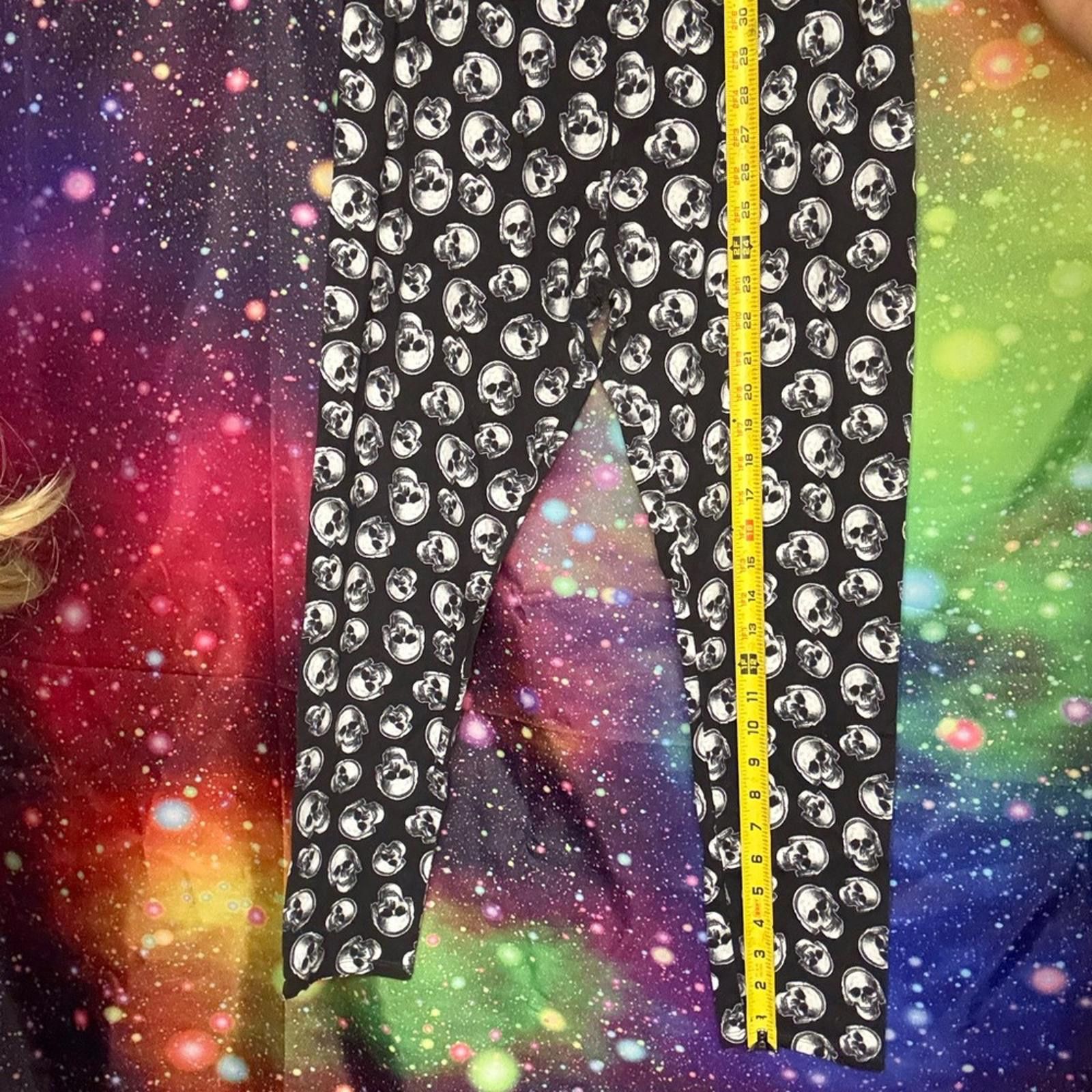 Designer Black Skull Print Leggings Size 36" / US 14 / IT 50 - 3 Thumbnail