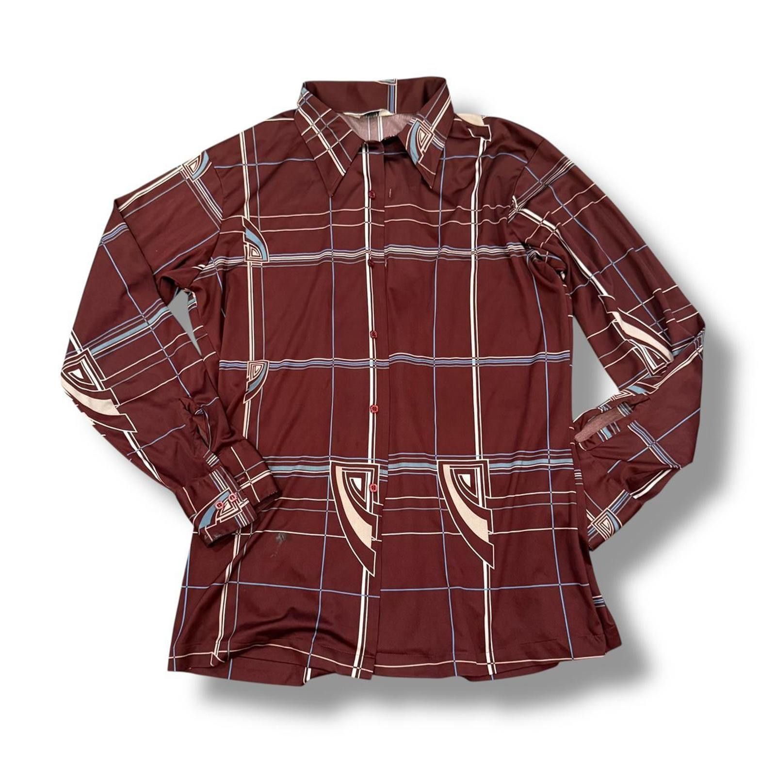 Designer Vintage Polyester Brown Collared Button Up Shirt Size US L / EU 52-54 / 3 - 1 Thumbnail