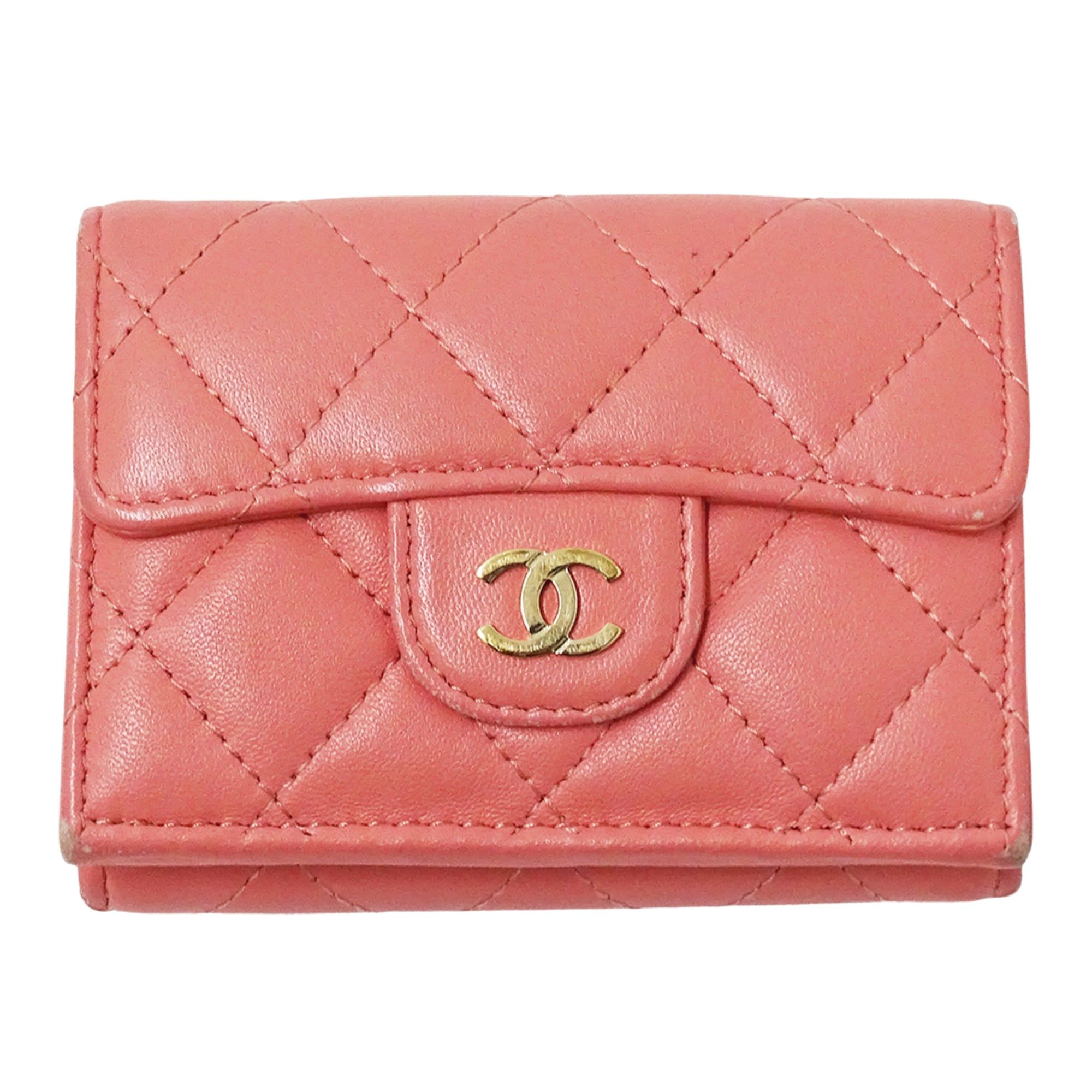 Chanel Chanel Matelassé Women's Tri-fold Wallet, Lambskin, Pink, Gold Hardware, Mini Wallet Size ONE SIZE - 1 Thumbnail