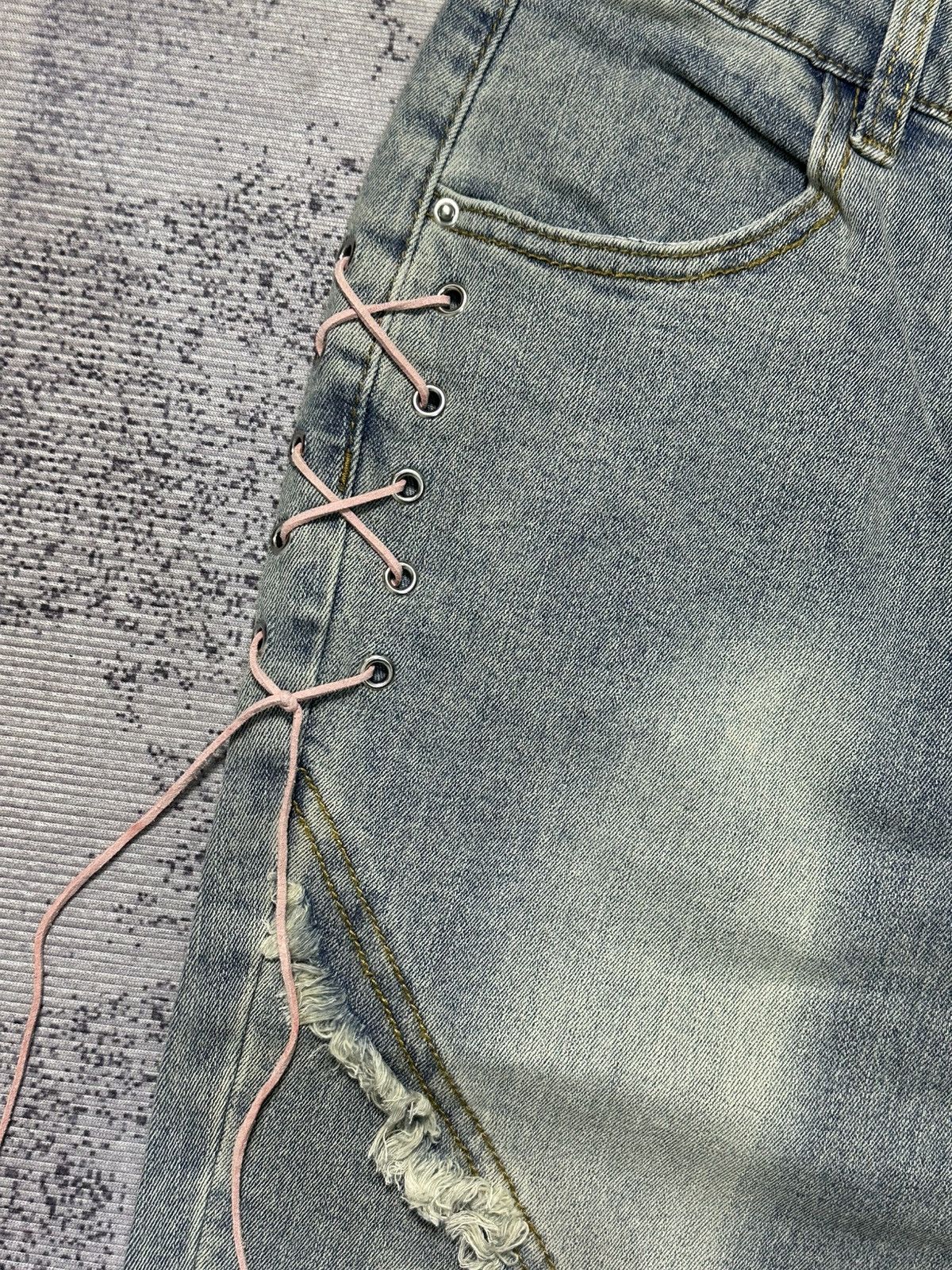 Le Grande Bleu (L.G.B.) 2000s Vintage Lace Up Pachwork Flared Denim LGB Y2k Size US 27 - 6 Thumbnail