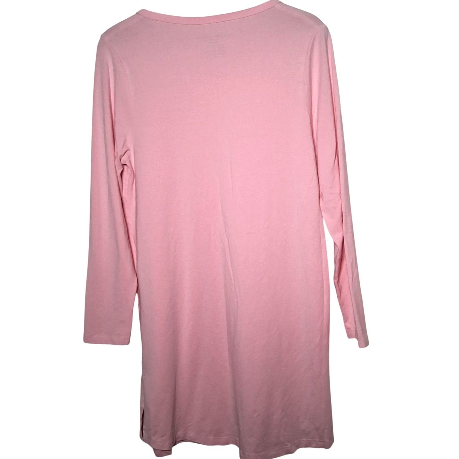 Vintage Fishers Finery Nightgown Henley Pink Medium Long Sleeve Bamboo Organic Cotton Size M / US 6-8 / IT 42-44 - 3 Thumbnail