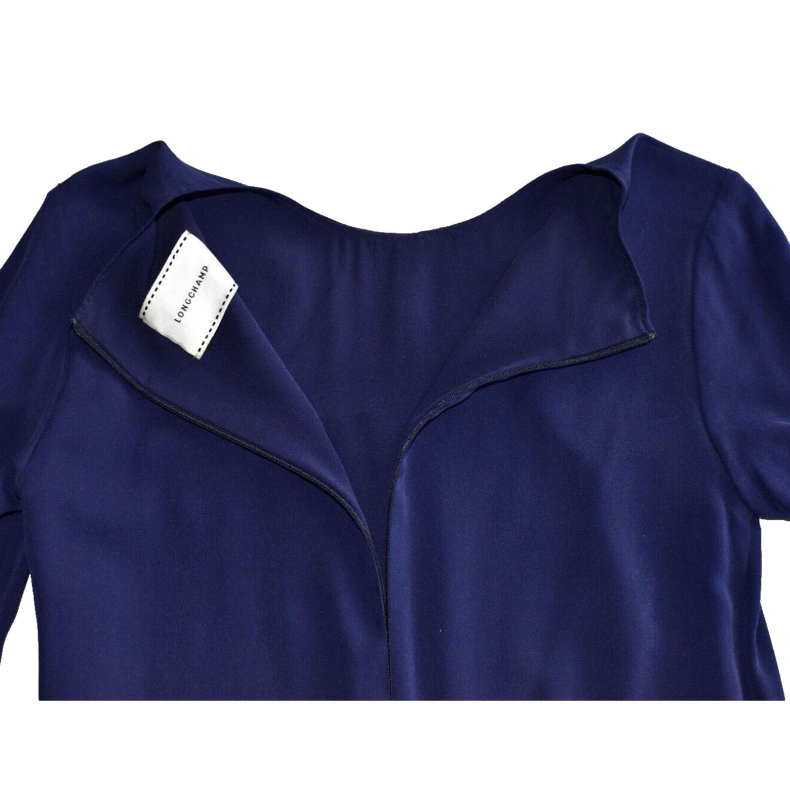 Longchamp NEW LONGCHAMP Blue Silk Top Sleeves Linen Skirt Dress Sz 38 Size XS / US 0-2 / IT 36-38 - 5 Thumbnail