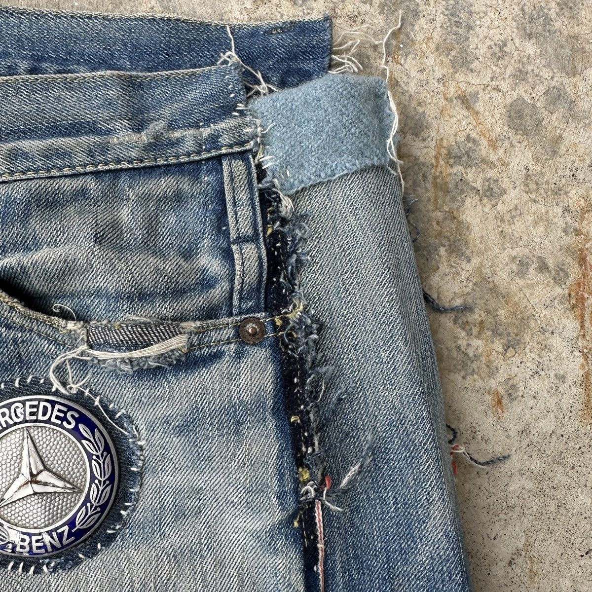 FDMTL Mercedes Benz Selvedge Crash Boro Denim Shorts jort capris Size US 36 / EU 52 - 6 Thumbnail