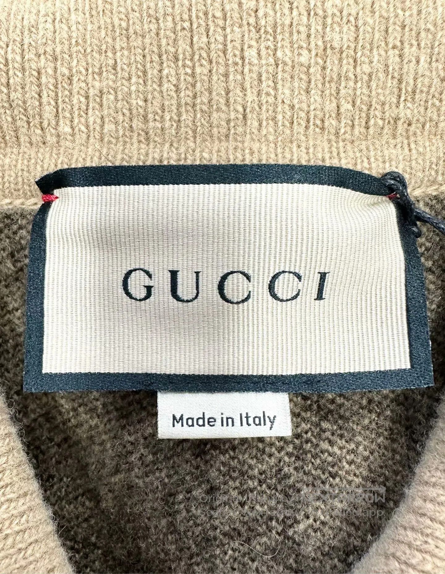 Gucci Guicci Khaki Lapel Full Print Logo Wool Knit Cardigan| Size US M / EU 48-50 / 2 - 3 Thumbnail