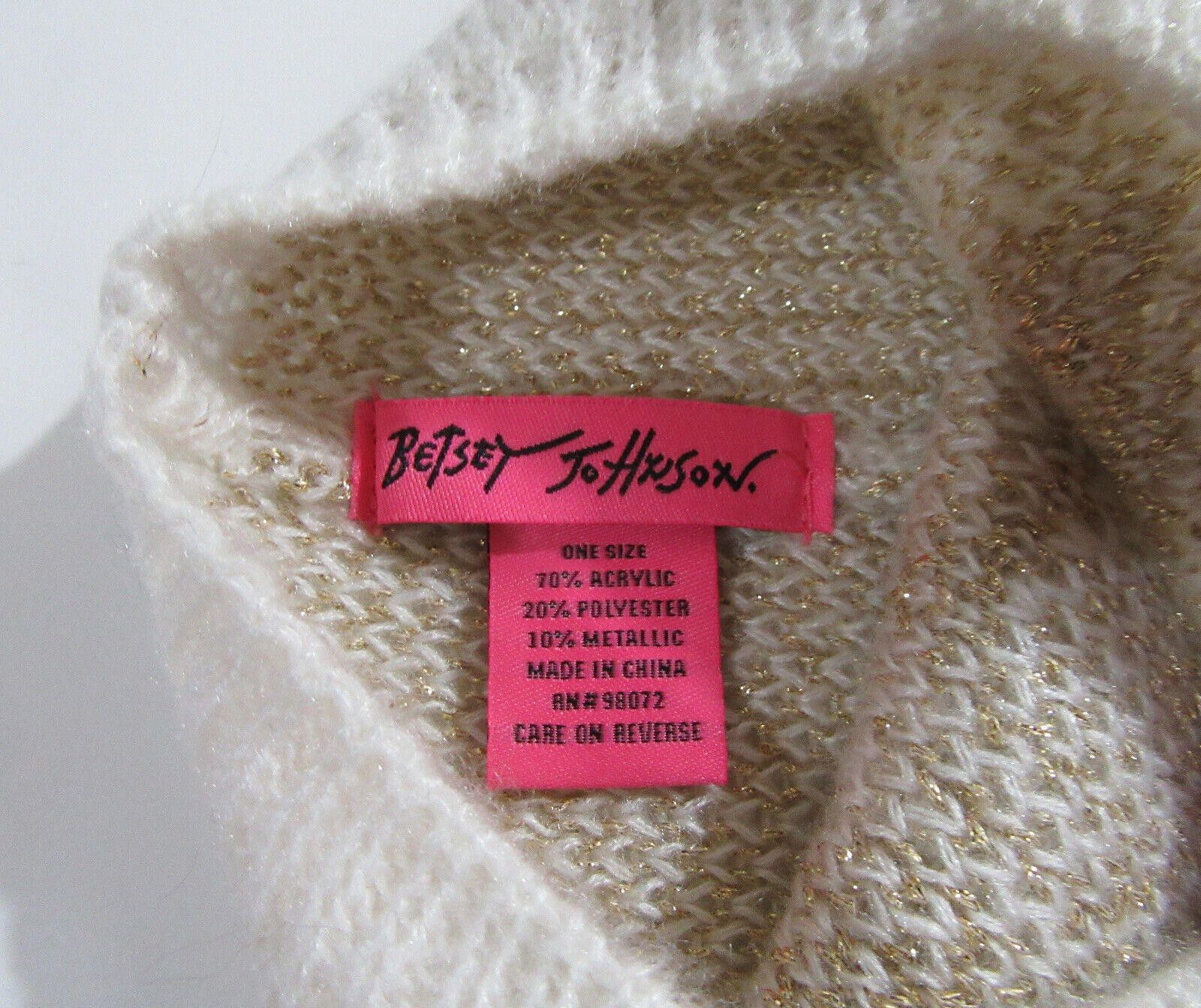 Designer Betsey Johnson Knit Beanie Hat Pom Ivory with Gold Stars Size ONE SIZE - 5 Thumbnail