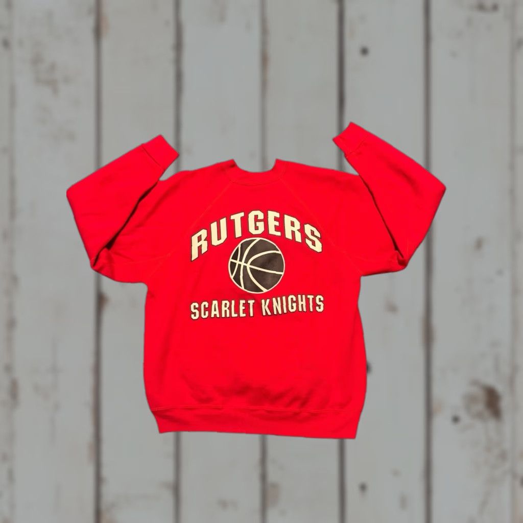 Vintage VINTAGE Rutgers Scarlet Knights Sweatshirt DS Red 80s Medium Men Pullover Crew Neck Fleece Cotton Size US M / EU 48-50 / 2 - 1 Thumbnail