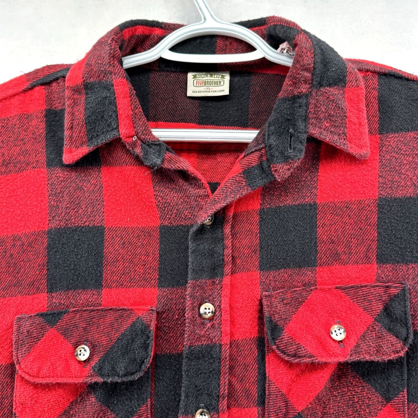 Vintage Five Brother Button-Up Shirt Red Black Men's XL Flannel Plaid Long Sleeve Regular Easy Care Casual Retro Vintage? Size US XL / EU 56 / 4 - 4 Thumbnail