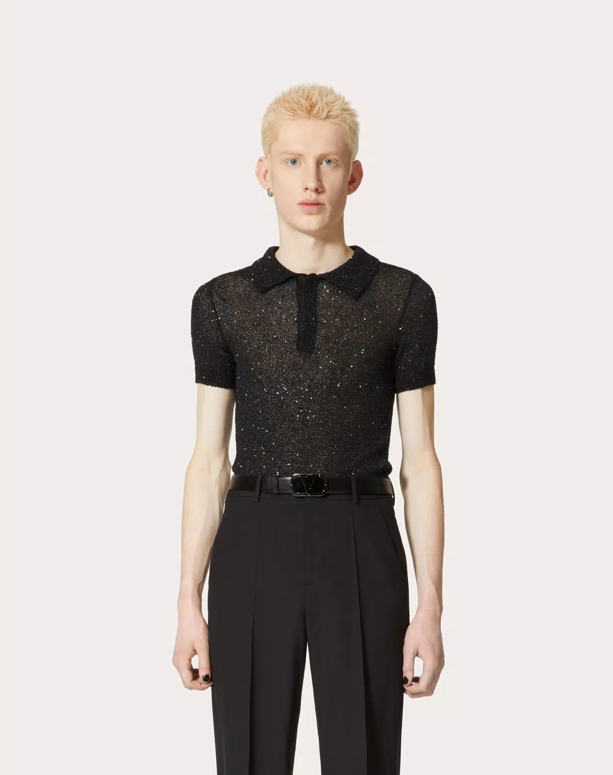 Valentino oc11z0625 Nylon Thread Polo Shirt in Black Size US L / EU 52-54 / 3 - 3 Thumbnail