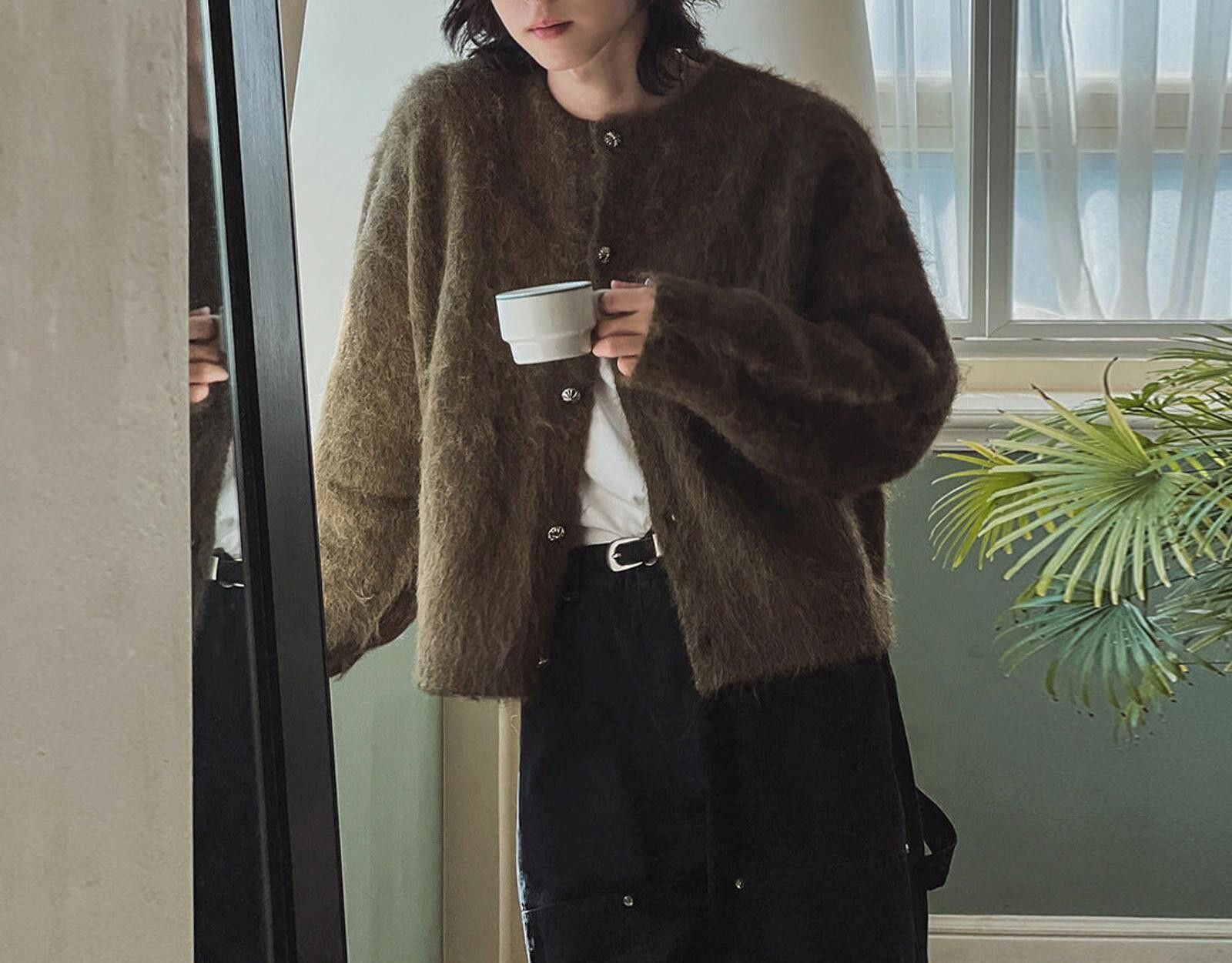 Vintage Brown Fuzzy Button-Up Cardigan, Cozy Knit Sweater Size US M / EU 48-50 / 2 - 2 Thumbnail