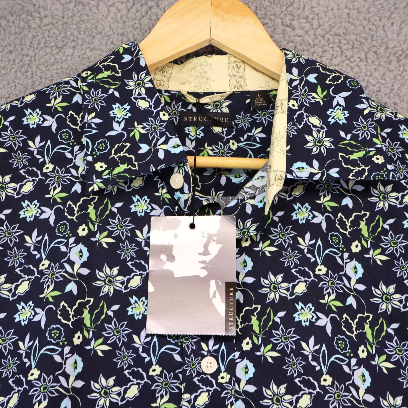 Vintage VINTAGE Structure Button-Up Shirt Men L Blue Floral Pattern Short Sleeve NWT Size US L / EU 52-54 / 3 - 2 Thumbnail