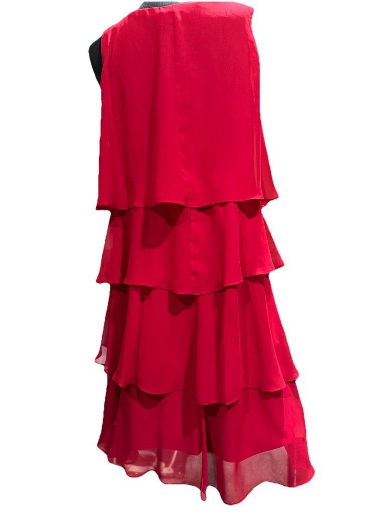 SLVDR SLNY Crimson Rhinestone Shoulder Tiered Chiffon DressSIZE 14 Size XL / US 12-14 / IT 48-50 - 5 Thumbnail
