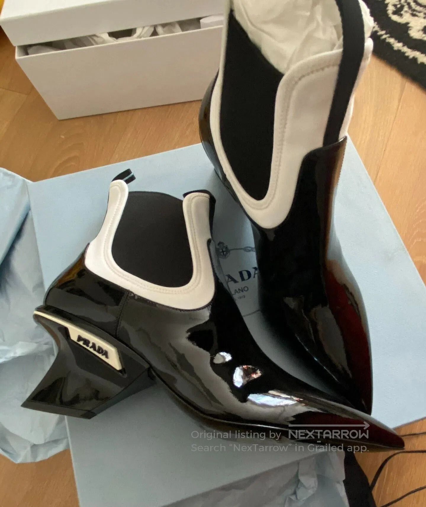 Prada Prada Black White Block Mid Heel Ankle Boots. Size US 8 / IT 38 - 1 Thumbnail