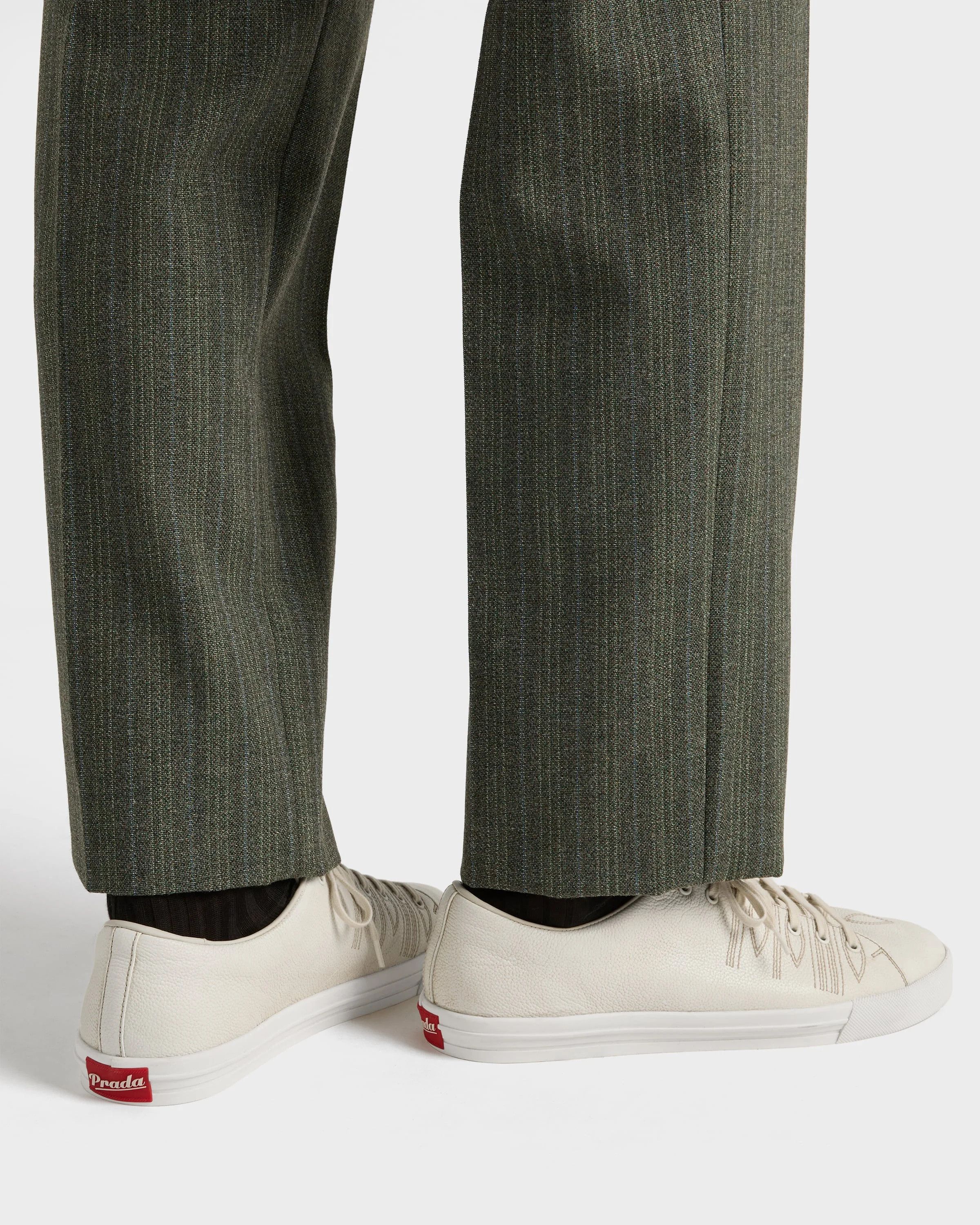 Prada o1w1db10426 Aged-Effect Leather Sneakers in Chalk Size US 11 / EU 44 - 3 Thumbnail