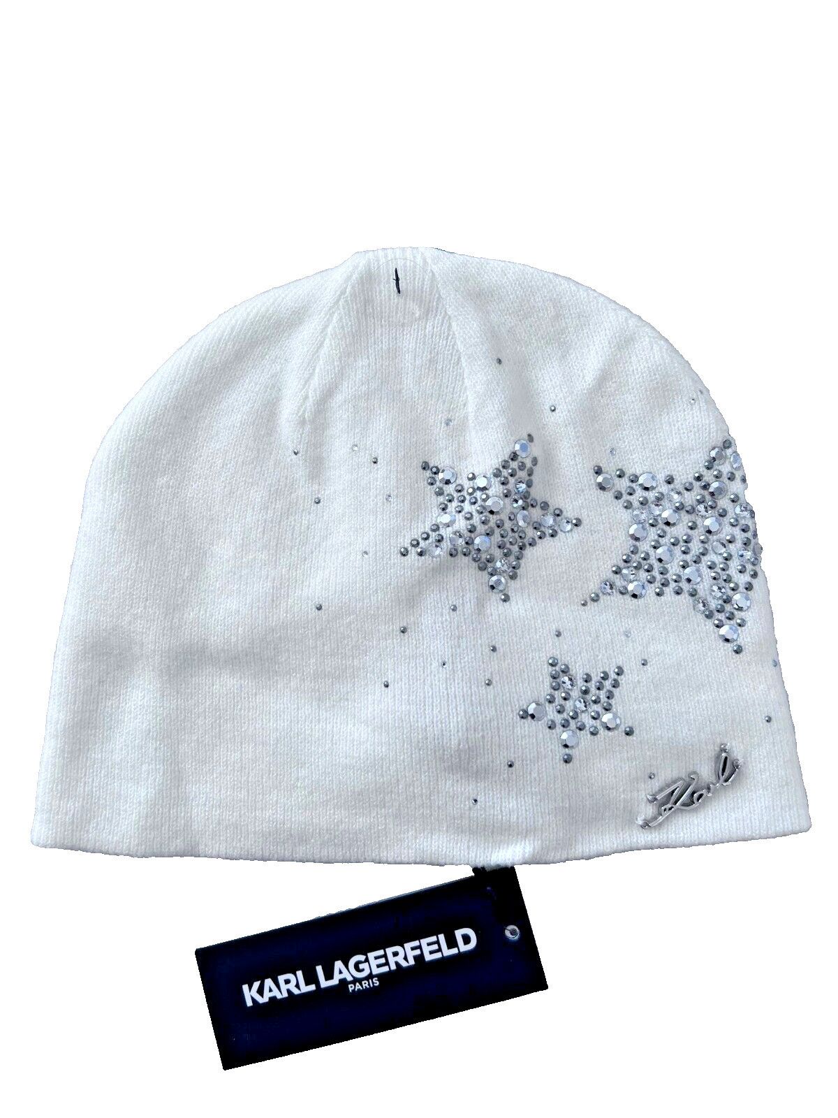 Karl Lagerfeld Karl Lagerfeld Paris Knit Beanie Star Rhinestone Ivory Size ONE SIZE - 1 Thumbnail