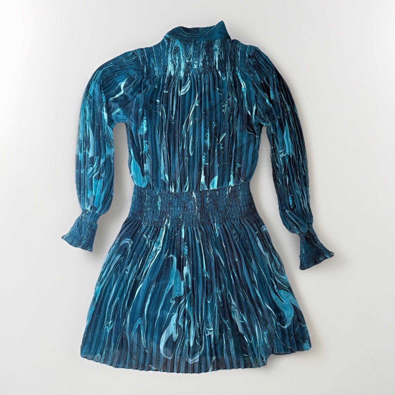 Banana Republic Banana Republic Teal Marble Tie Scarf Neck Dress XS Women's Size XS / US 0-2 / IT 36-38 - 3 Thumbnail