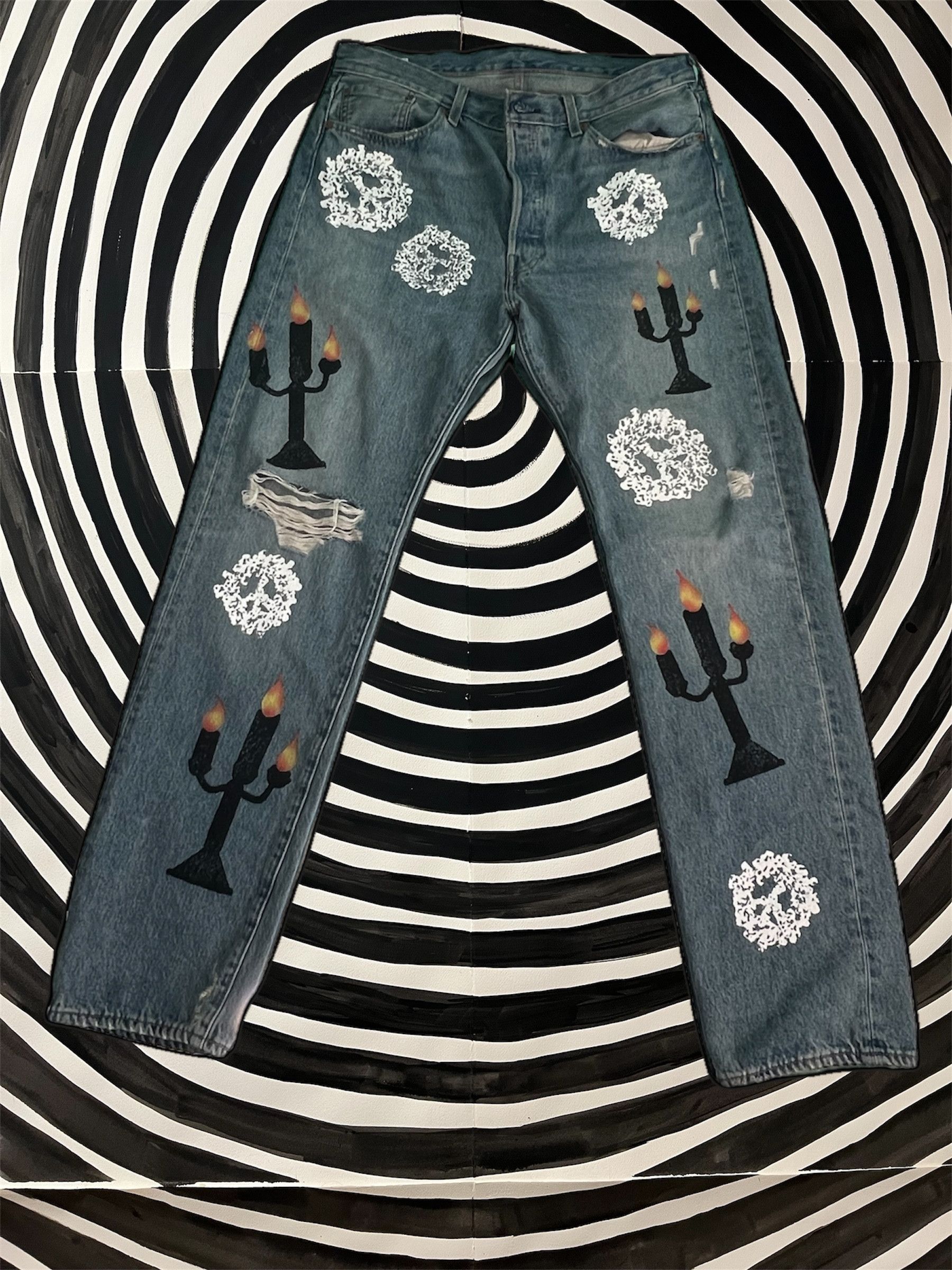 DENIM TEARS × Virgil Abloh "Message In A Tear" printed Levi 501 Size US 36 / EU 52 - 1 Thumbnail