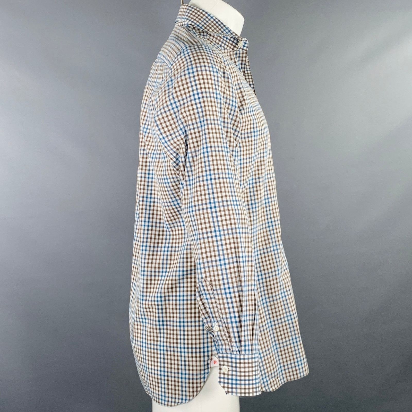 Isaia Multi Color Checkered Cotton Spread Collar Long Sleeve Shirt Size US M / EU 48-50 / 2 - 3 Thumbnail