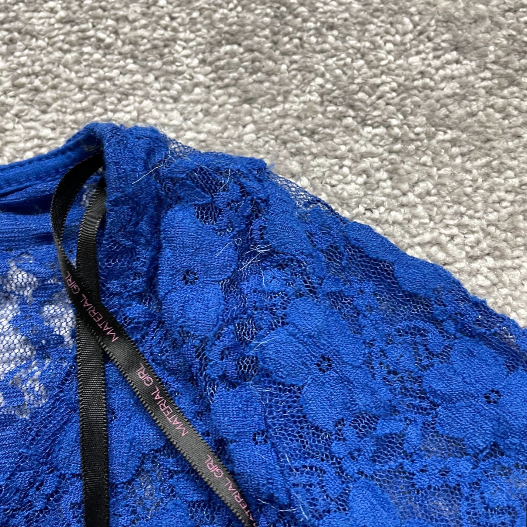 Vintage MaterialGirl Blue Lace A-Line Dress Womens Large L Knee Length Round Neck Long Sleeve Adult Womens Size L / US 10 / IT 46 - 3 Thumbnail