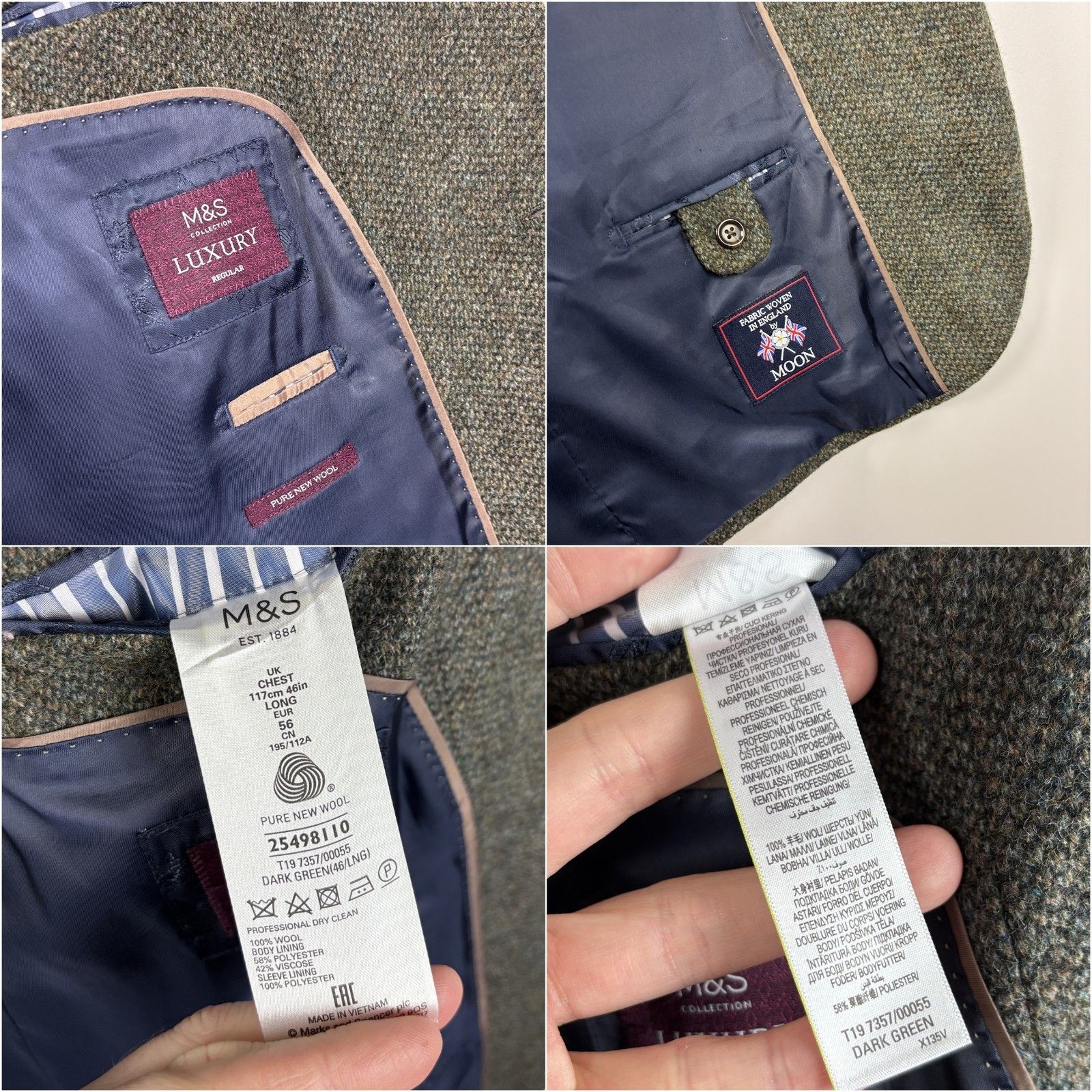 Marks & Spencer Marks & Spencer Moon Tweed Wool Blazer Dark Green Size 46L Size 46L - 8 Thumbnail