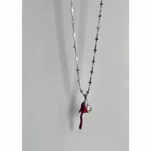 Jewelry Red Bloody Love Heart Pendant Necklace Size ONE SIZE - 3 Thumbnail