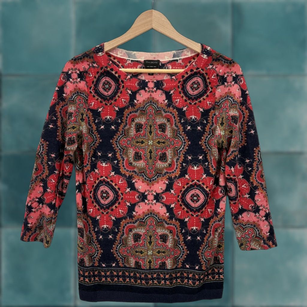 Talbots Talbots Sweater Womens Small Multicolor 100% Merino Wool Paisley Knit 3/4 Sleeve Size S / US 4 / IT 40 - 1 Thumbnail