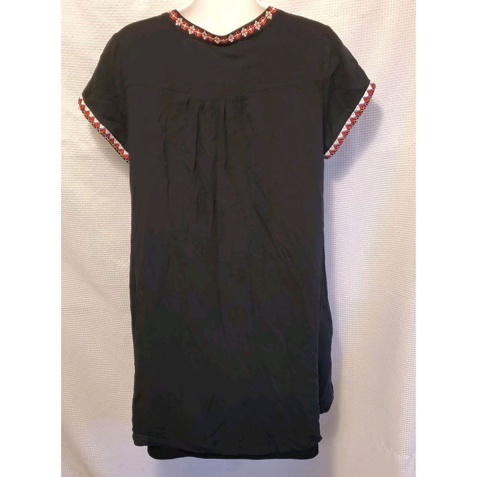 Vintage Savanna Jane Womens Dress Small Black Floral Embroidered Boho Mini Size S / US 4 / IT 40 - 2 Thumbnail