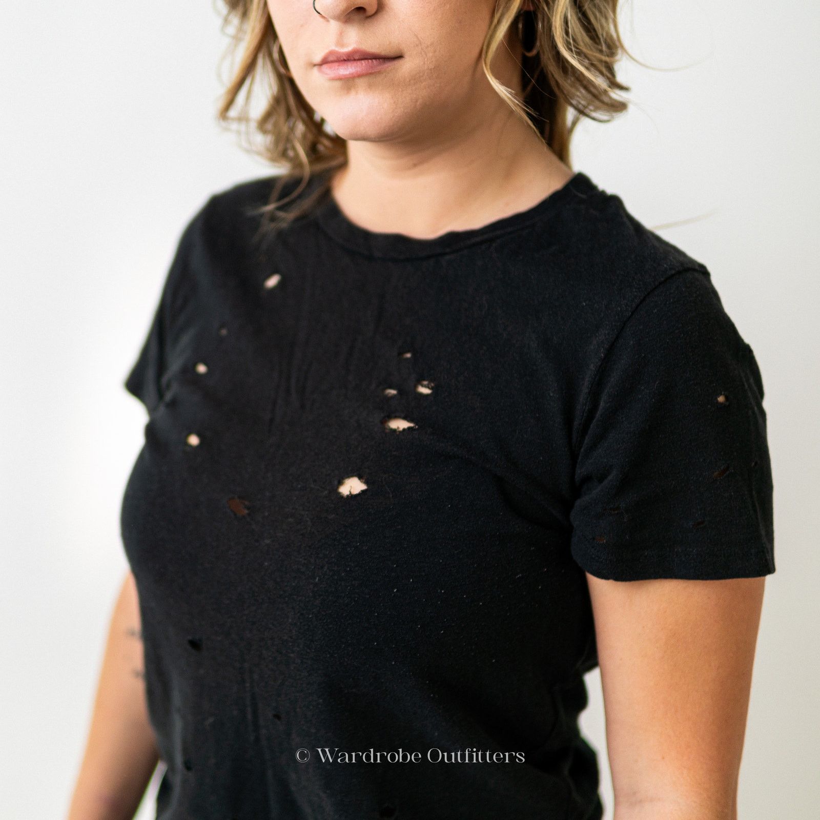 Designer Lulus Distressed Acid Thrashed Black Tee Size S / US 4 / IT 40 - 6 Thumbnail