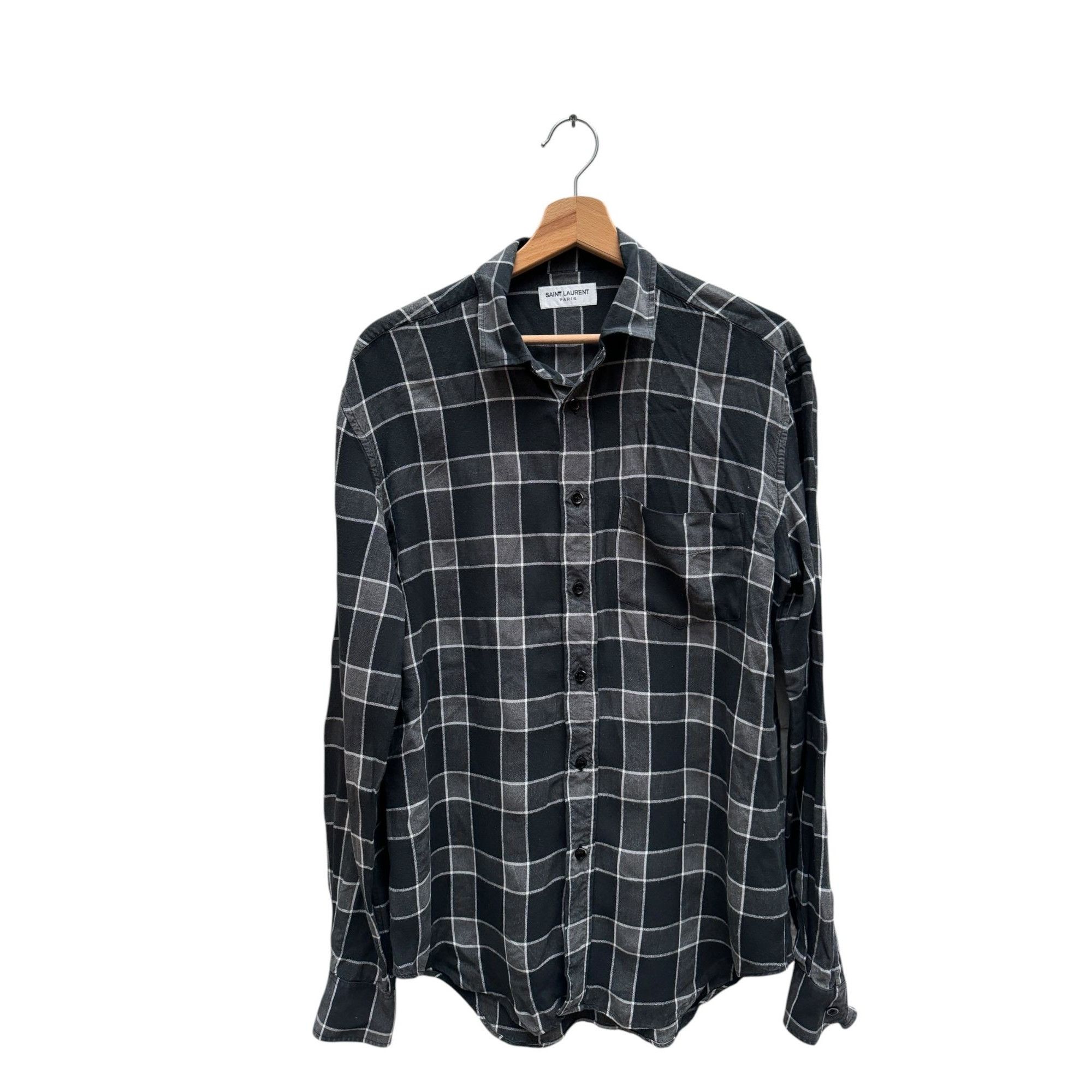 Saint Laurent Paris Navy Grey Checkered Shirt Size US M / EU 48-50 / 2 - 1 Thumbnail