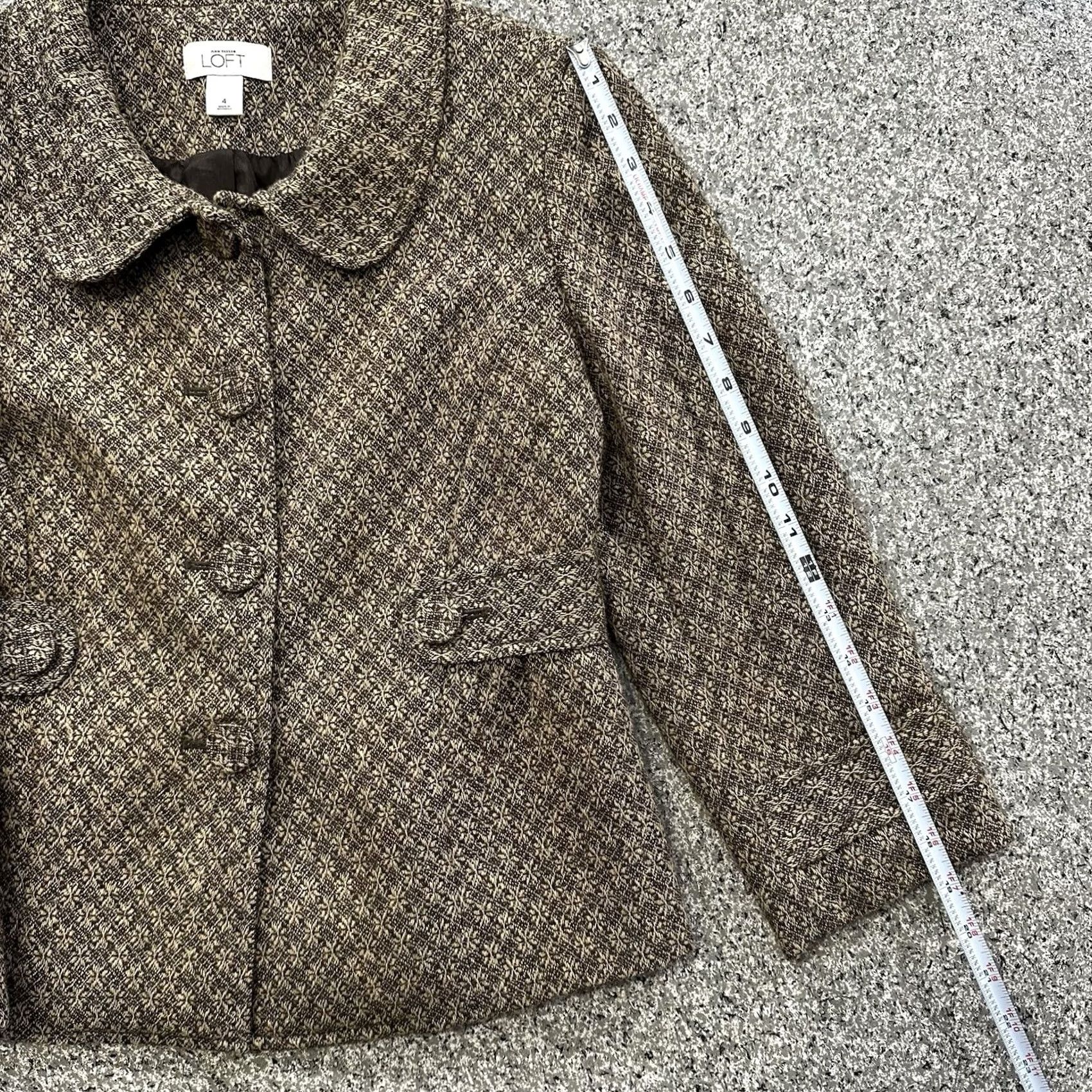 Loft LOFT Ann Taylor Blazer Jacket Geometric Tweed Wool Brown Geometric Pattern Short Sleeve Four-Button Front Women 4 Brown Wool Blazer Size S / US 4 / IT 40 - 6 Thumbnail
