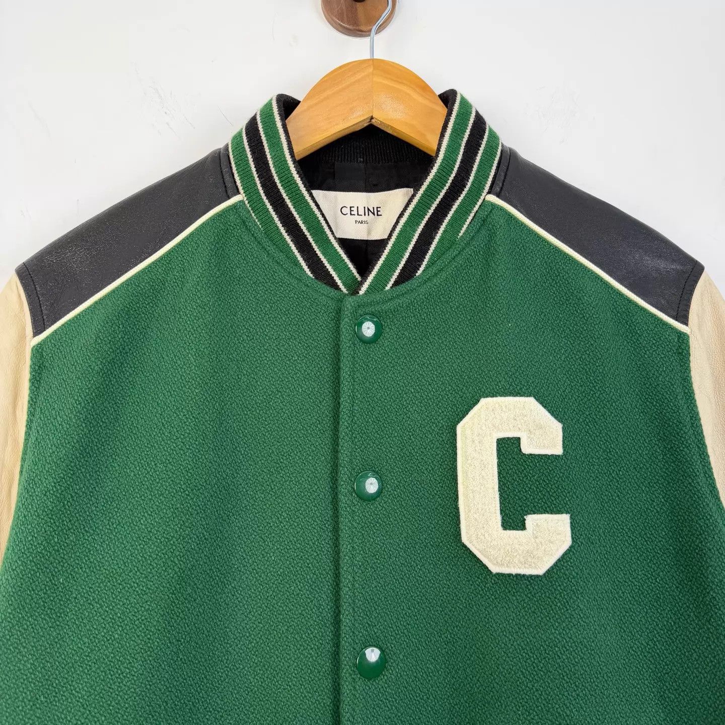Celine Celine Flocked Logo Leather Panel Baseball Jkt 46 Size US S / EU 44-46 / 1 - 3 Thumbnail