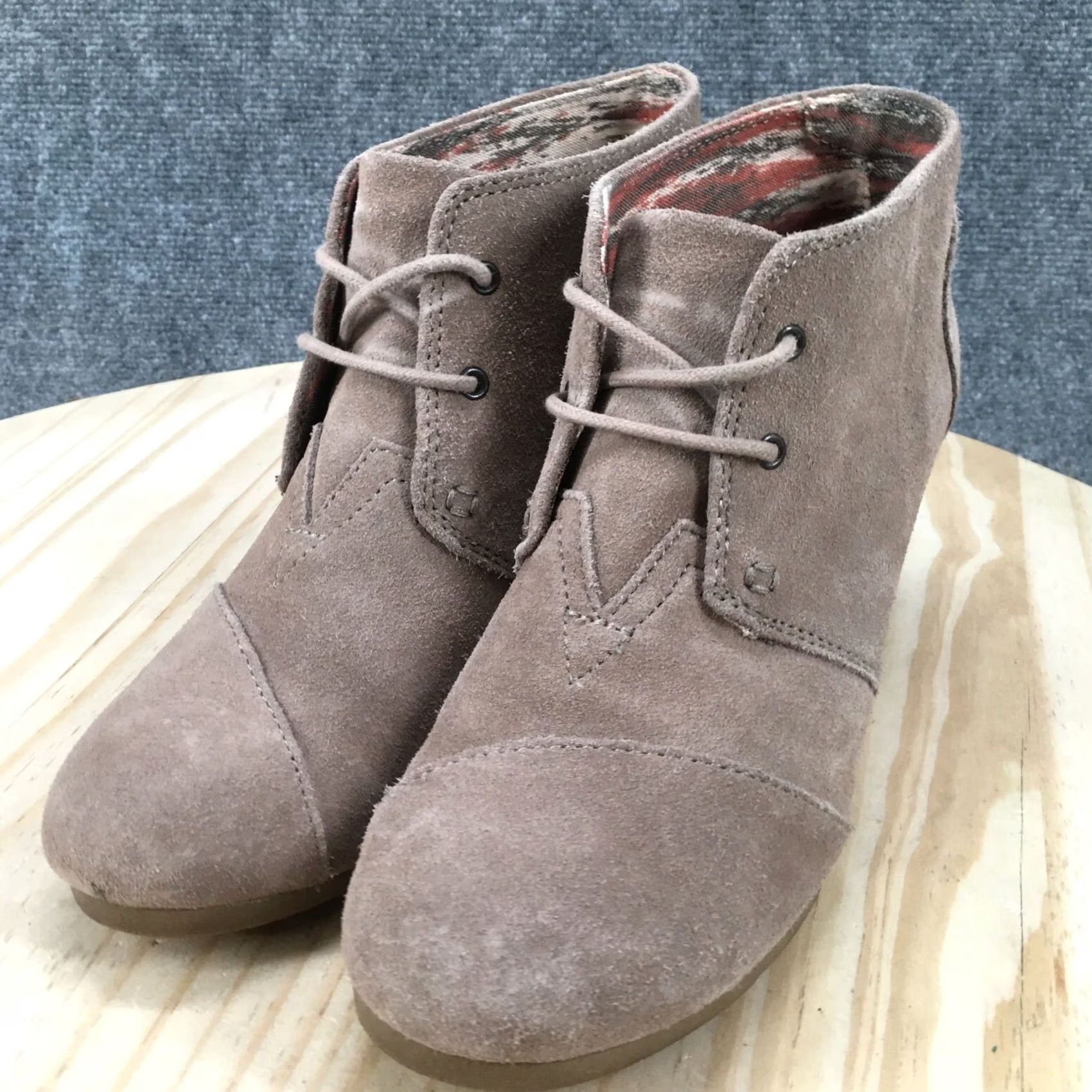 Toms TOMS Boots Womens 9 Casual Desert Wedge Ankle Bootie Brown Suede Leather Lace Up Size US 9 / IT 39 - 6 Thumbnail