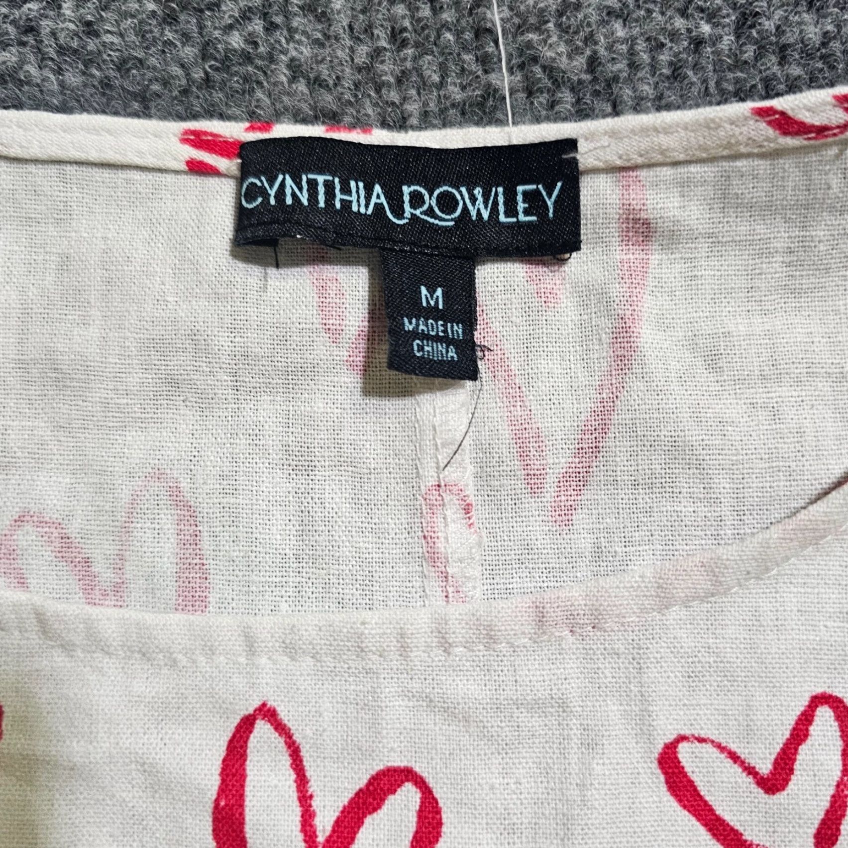 Cynthia Rowley Cynthia Rowley Top Shirt Womens Medium White Red Hearts Linen 3/4 Sleeve Casual Size M / US 6-8 / IT 42-44 - 3 Thumbnail