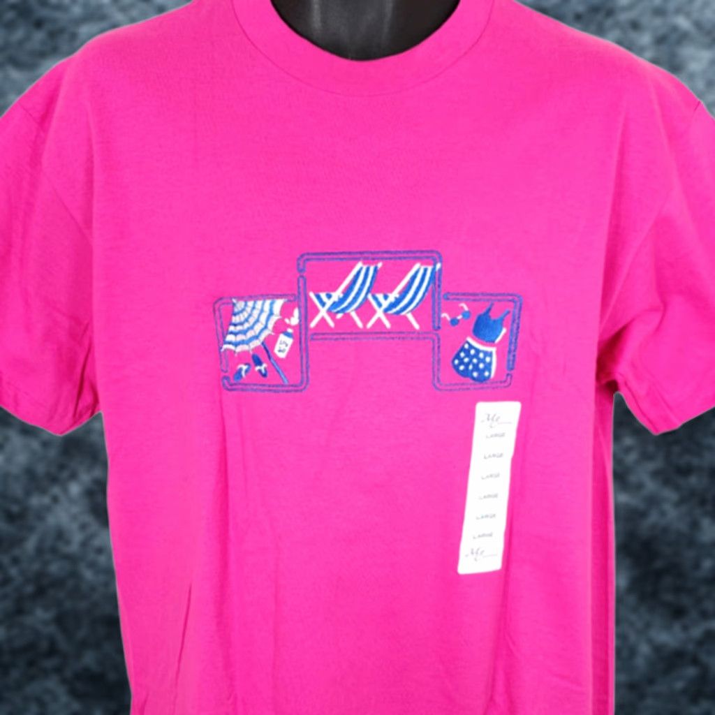 Vintage VINTAGE Beach T Shirt Mens Large Pink 90s Vacation Embroidered Made In USA MC Shirt Mens Size US L / EU 52-54 / 3 - 1 Thumbnail