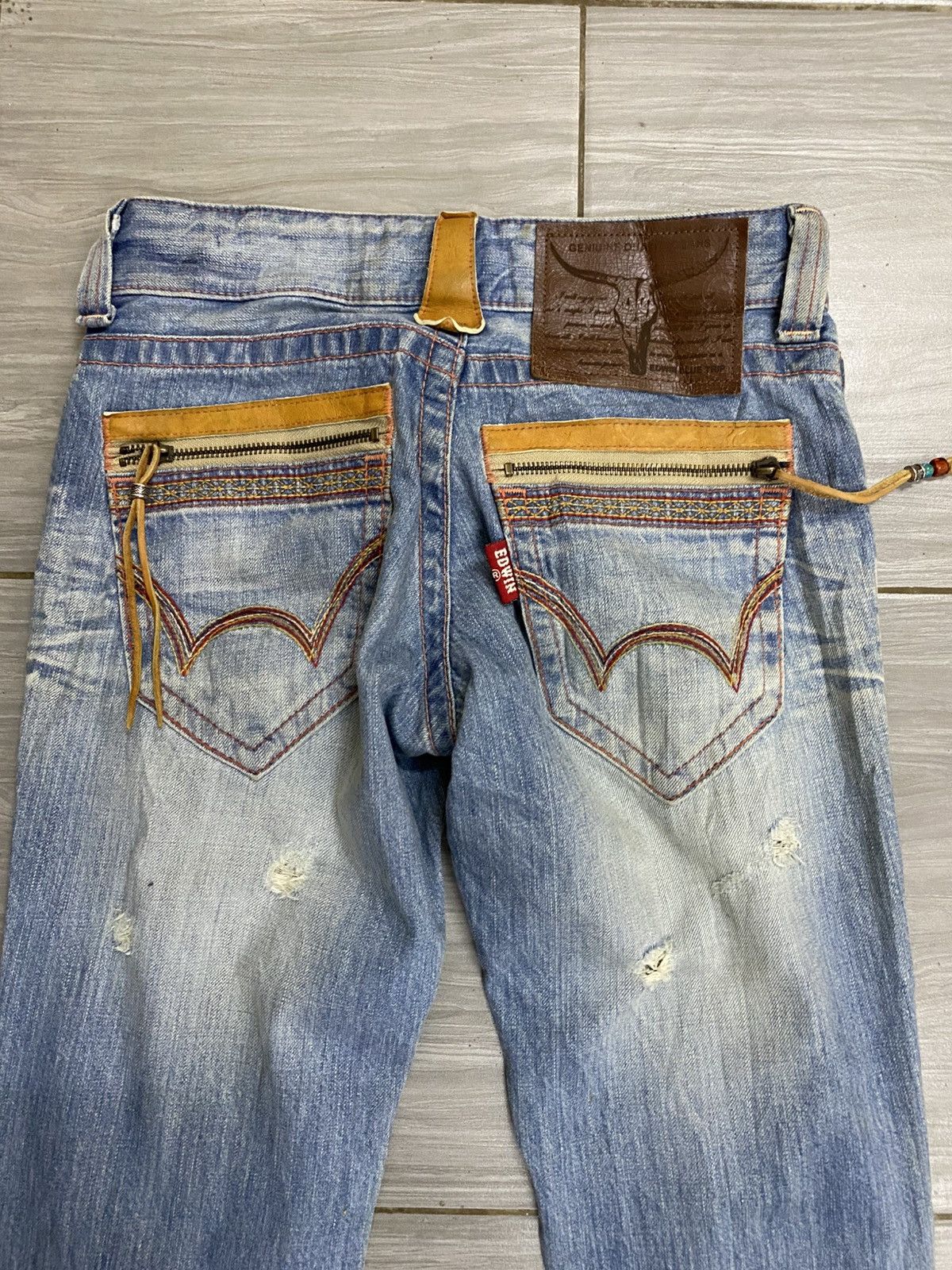 Edwin Edwin Japan Blue Trip Distressed Denim Jeans Aztec Size 28" / US 6 / IT 42 - 10 Thumbnail