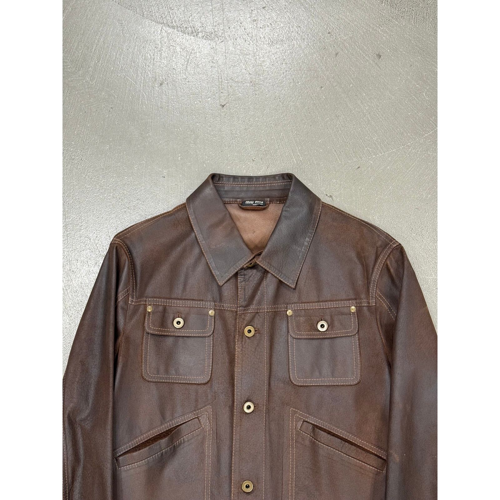 Miu Miu 2000s Miu Miu distressed leather trucker jacket Size US M / EU 48-50 / 2 - 3 Thumbnail