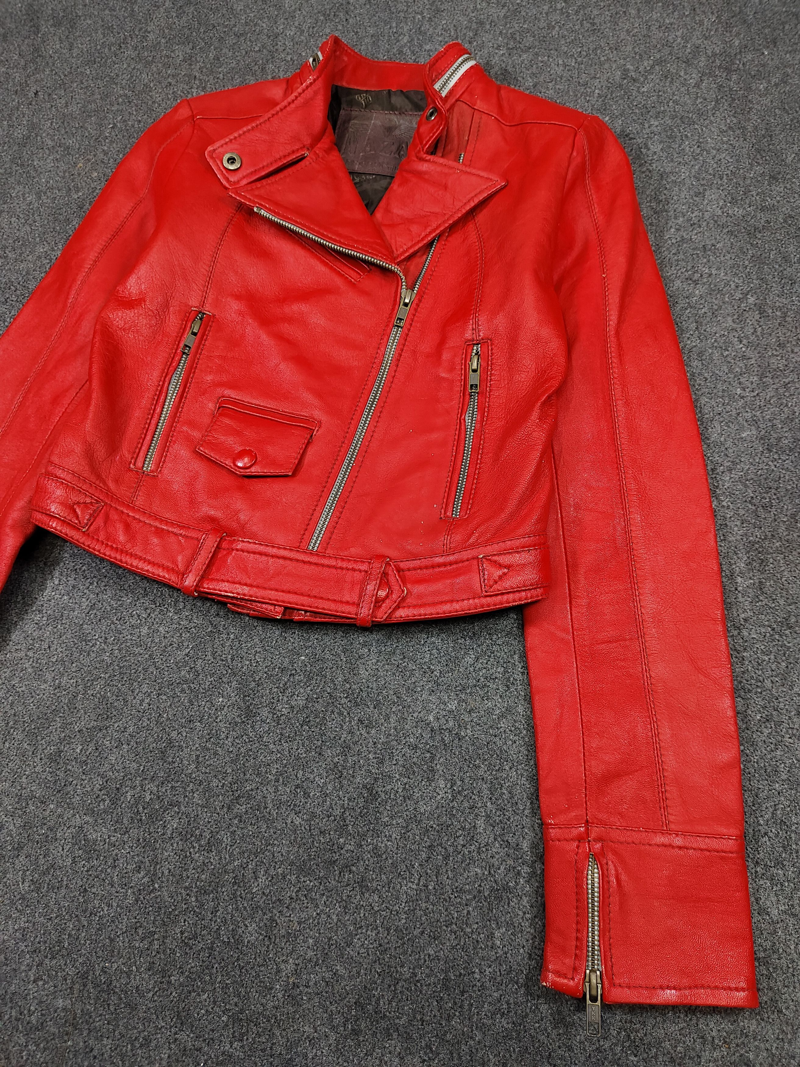 Vintage 90s Nazah London England- Cropped Moto Biker Leather Jacket Size S / US 4 / IT 40 - 8 Thumbnail