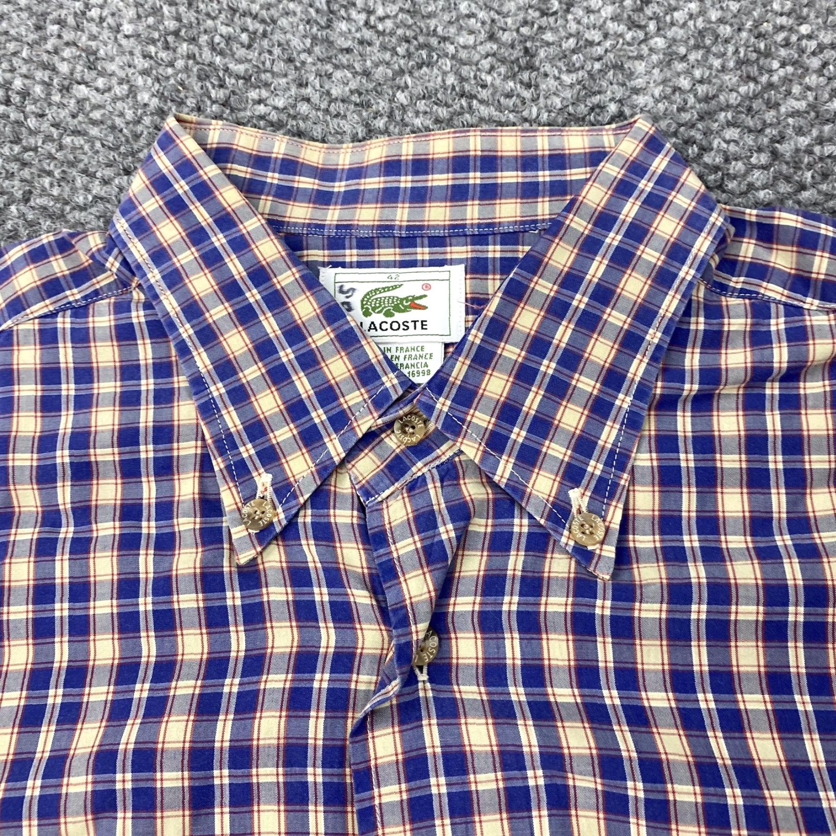 Lacoste VINTAGE Lacoste Shirt Mens Large Blue Beige Plaid Button Down Long Sleeve Made in France 42 Regular Navy Mens Size US XL / EU 56 / 4 - 4 Thumbnail