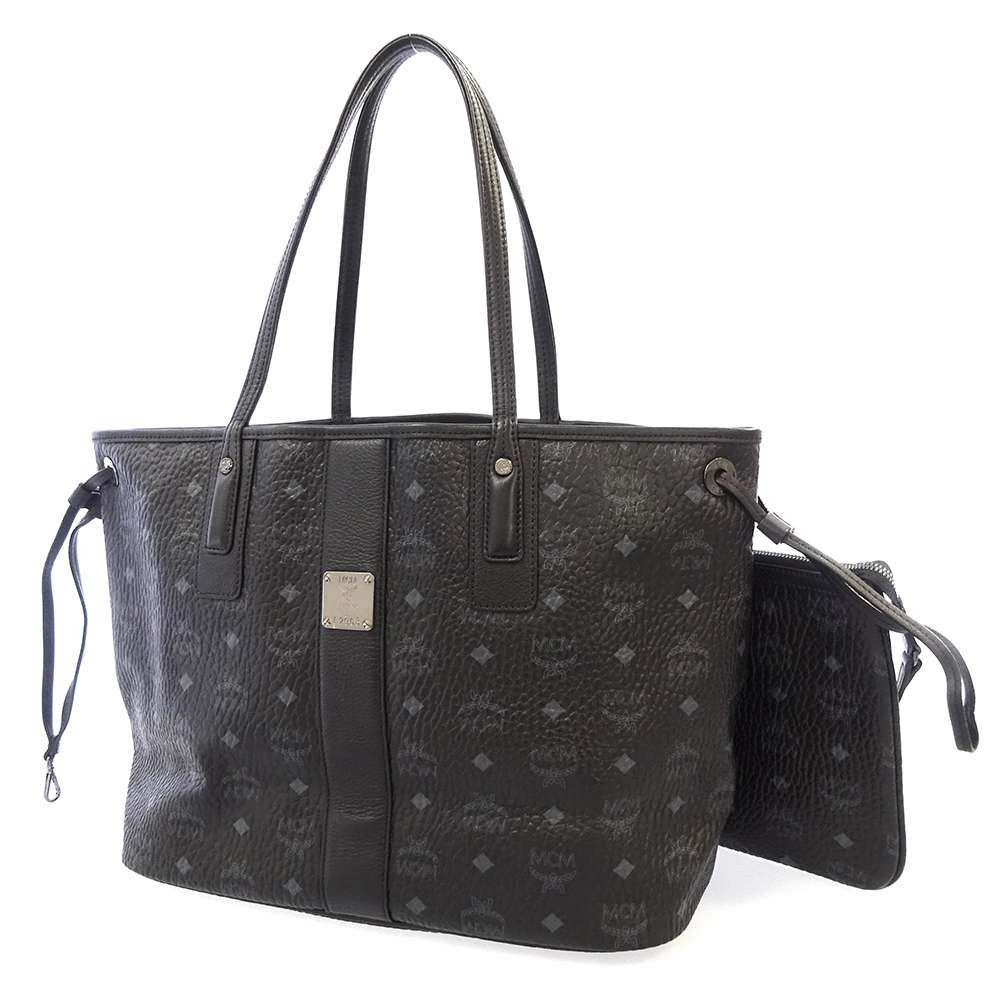 image of MCM Tote Bag Leather Pouch Black White, Women's