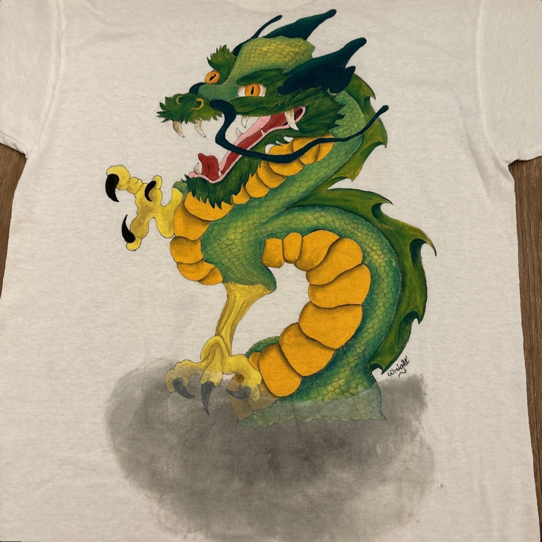 Vintage VINTAGE Dragon Hand Painted T-Shirt Wright David Taylor Size L Men's White Dragon Theme 90s Concert Artwork Shirt Mens Size US L / EU 52-54 / 3 - 2 Thumbnail