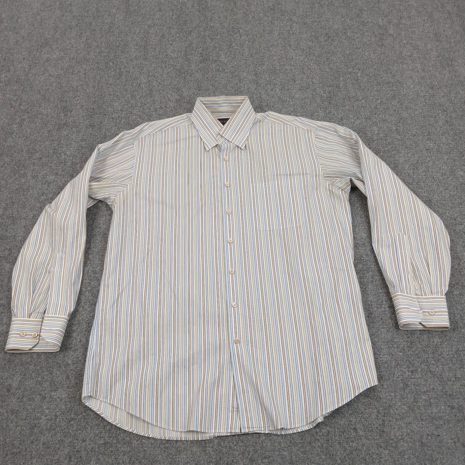 Vintage Scott Barber Shirt Mens Large White Blue Brown Stripes Button Up Casual Dress Size US L / EU 52-54 / 3 - 1 Preview